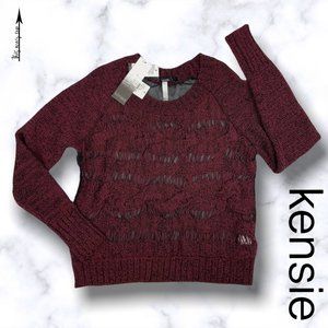 KENSIE Maroon Sheer Back Sparkle and Shine Sweater